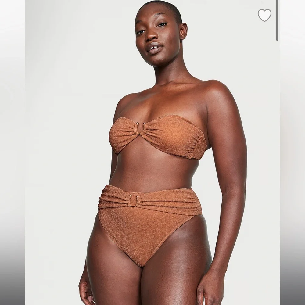NWT Victoria Secret High Waist Cheeky Shimmer‎ Brown Bikini Two Piece Sz L